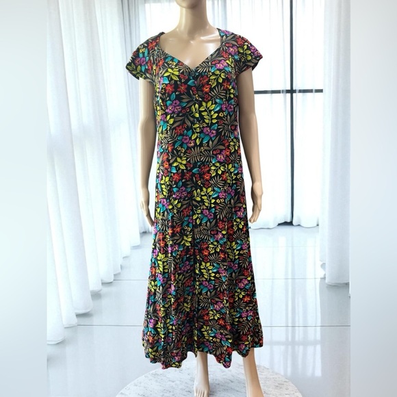 True VTG 90’s Tropical Floral Maxi Criss Cross Long Sundress -10 - Picture 1 of 9